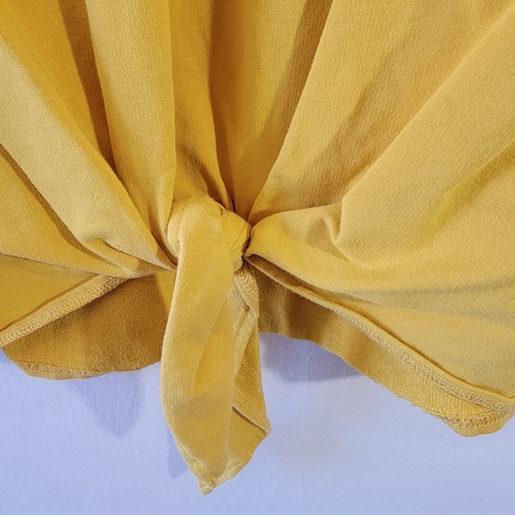 KARL LAGERFELD Paris Emoji Patch Tie Top Sz L Yellow Banded Sleeve Minimalist - Picture 5 of 12